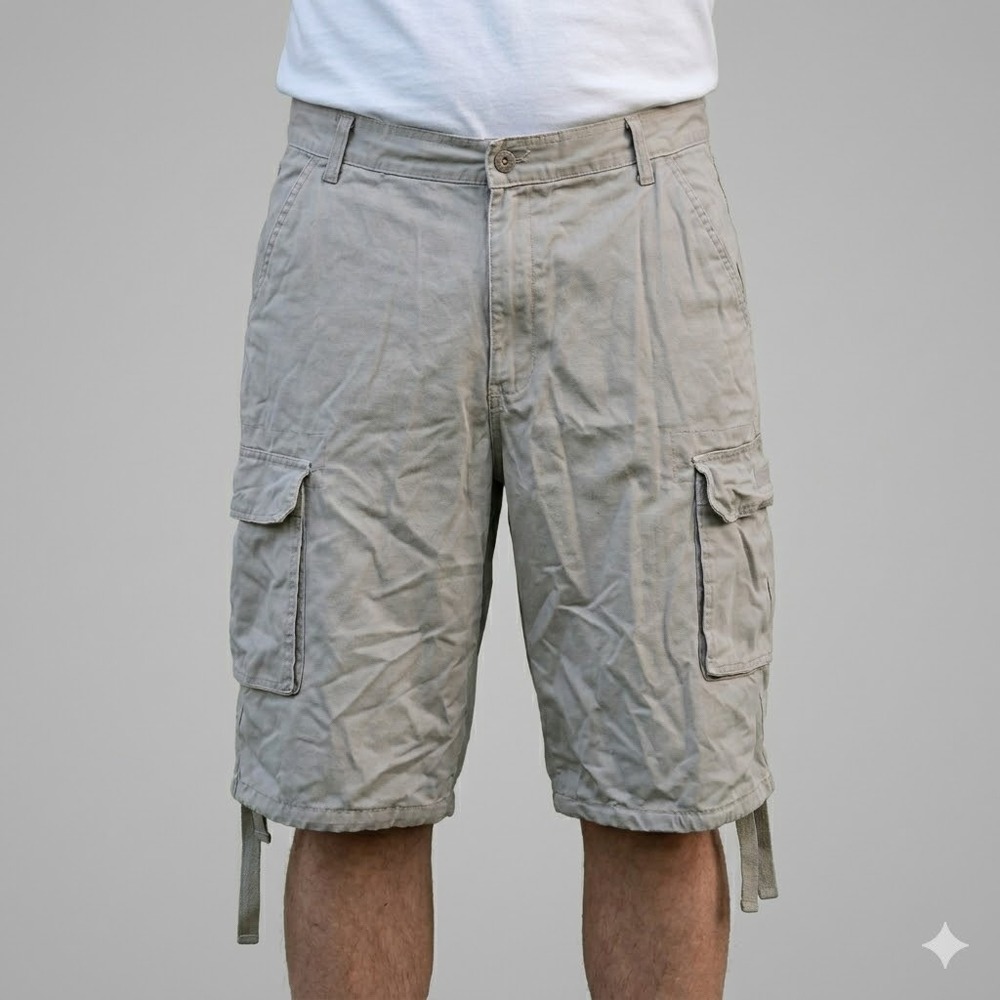 PJ Mark Mens Heavyweight Cotton Cargo Shorts Khaki 36